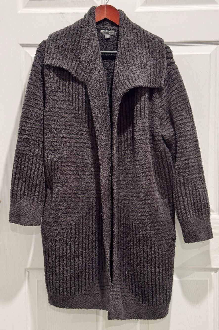 Barefoot Dreams CozyChic Charcoal Ribbed Cardigan Sweater Pocket Size Large Soft